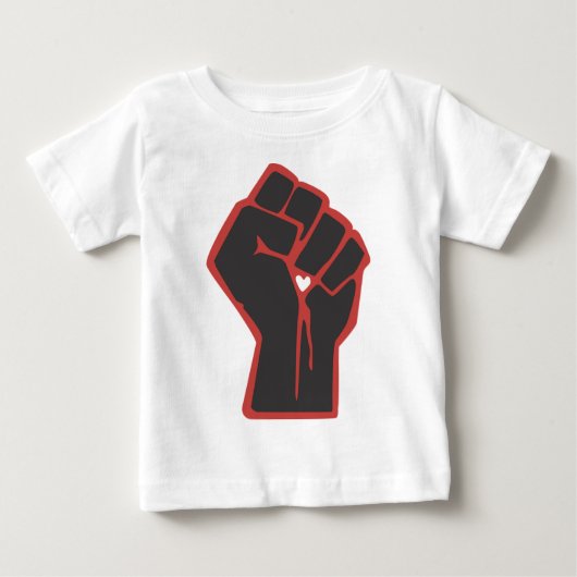 上げられた握りこぶしの革命家のハート ベビーTシャツ (正面)