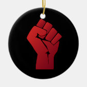 上げられた赤い勾配の握りこぶし セラミックオーナメント (正面)