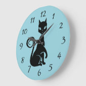 上げられた足を搭載するエレガントな黒猫 ラージ壁時計 (傾斜)