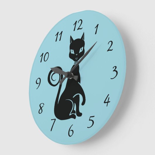 上げられた足を搭載するエレガントな黒猫 ラージ壁時計 (傾斜)