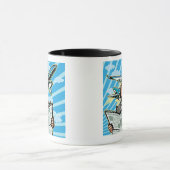 上で新聞および飛行機を持つビジネスマン マグカップ (中央)