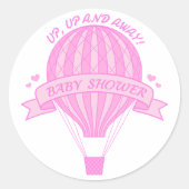 上とピンク遠くにの熱気球の赤ちゃんシャワー ラウンドシール (正面)