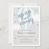 上と熱遠くに気球ブルーの誕生日 招待状 (正面)