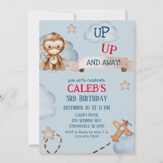 上と空遠くに機パイロットボーイズ誕生日 招待状 (正面)