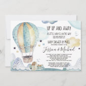 上と遠くに熱気球 |メールによるベビーシャワー 招待状 (正面)