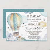 上と遠くに熱気球 |メールによるベビーシャワー 招待状 (正面/裏面)