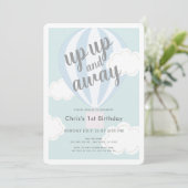上と青の遠くに熱気球の最初の誕生日 招待状 (スタンド正面)