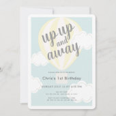 上と黄色の遠くに熱気球1st誕生日 招待状 (正面)