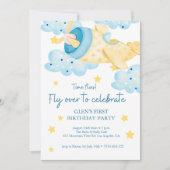 上と黄色の遠くに飛行機誕生日少年 招待状 (正面)
