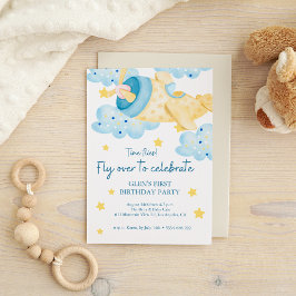 上と黄色の遠くに飛行機誕生日少年 招待状