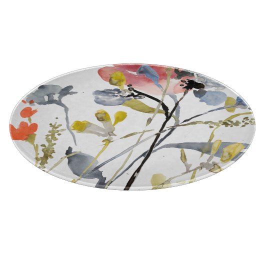 上にあられる花-水彩画のパステルの花 カッティングボード (角)