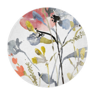 上にあられる花-水彩画のパステルの花 カッティングボード