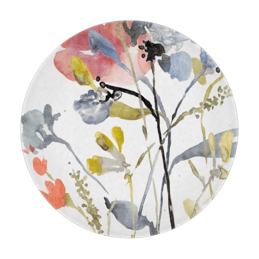 上にあられる花-水彩画のパステルの花 カッティングボード (正面)