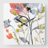 上にあられる花-水彩画のパステルの花 スクエア壁時計 (正面)