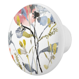 上にあられる花-水彩画のパステルの花 セラミックノブ