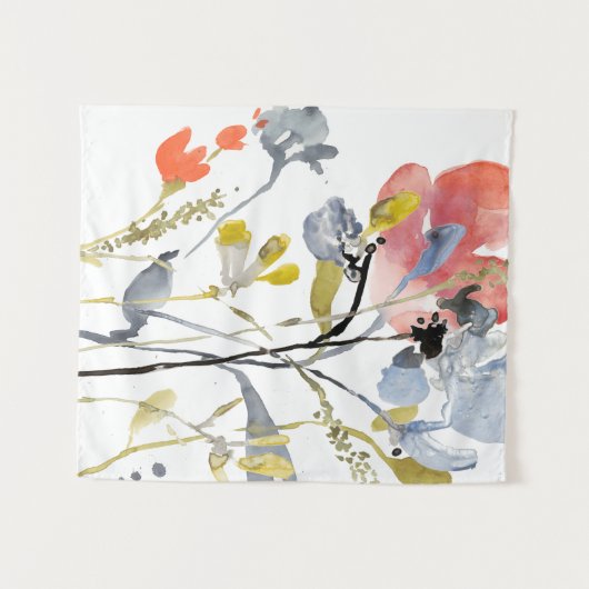 上にあられる花-水彩画のパステルの花 タペストリー (正面(横))