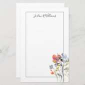 上にあられる花-水彩画のパステルの花 便箋 (正面/裏面)