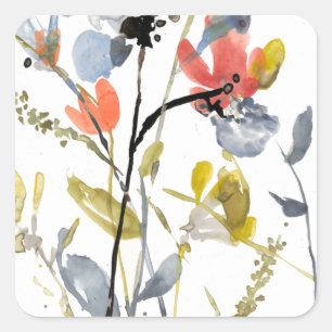 上にあられる花-水彩画の花及び茎 スクエアシール