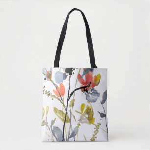 上にあられる花-水彩画の花及び茎 トートバッグ