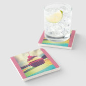 上にカラフルさくらんぼ付きカップケーキ ストーンコースター (横)