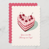 上にチェリーが乗ったかわいいハートのケーキ バレンタインデー シーズンカード (正面/裏面)