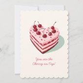 上にチェリーが乗ったかわいいハートのケーキ バレンタインデー シーズンカード (正面)