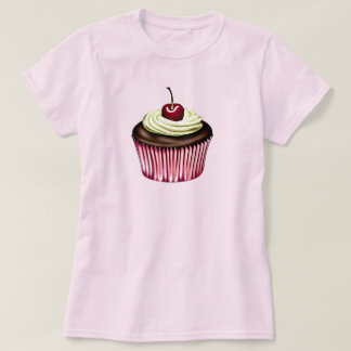 上にチェリーが乗ったチョコレートカップケーキ Tシャツ