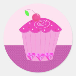 上にチェリーの乗ったピンクのカップケーキ ラウンドシール