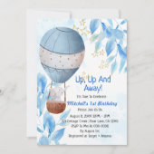 上に上がって男遠くにの子の熱気球の象 招待状 (正面)