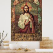 上に天使がいる聖餐式の司祭を務めるイエス ポスター (キッチン)