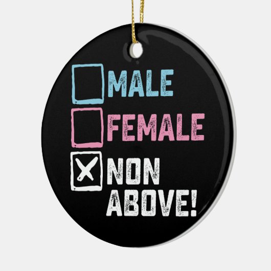 上に女性の男性!トランスジェンダーおもしろいゲイ セラミックオーナメント (左)