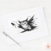 上に怒っているフクロウの爆発的な墨絵の鳥デザイン 長方形シール (封筒)
