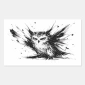 上に怒っているフクロウの爆発的な墨絵の鳥デザイン 長方形シール (正面)