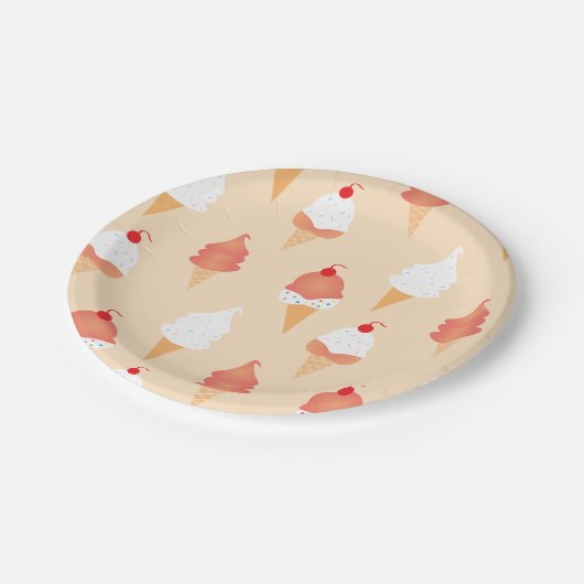 上に振りかけるさくらんぼ付きアイスクリームコーン ペーパープレート (アングル)