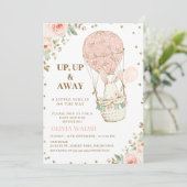 上に熱い空遠くに気球ピンクの赤ちゃんシャワー 招待状 (スタンド正面)