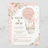 上に熱い空遠くに気球ピンクの赤ちゃんシャワー 招待状 (正面/裏面)