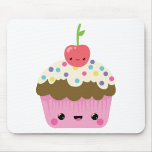 上のさくらんぼが付いているかわいいのカップケーキ マウスパッド