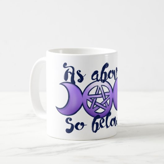 「上のように下に」トリプル・ムーン・ペンタグラム異教の コーヒーマグカップ (正面左)