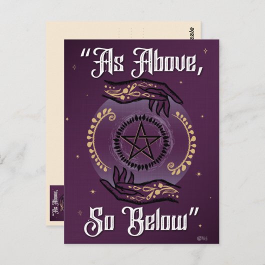 上のように下 – 紫と金ゴールドのはがき ポストカード (正面/裏面)