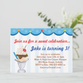 上のアイスクリームのパーティの招待状で振りかけます(青い) 招待状 (スタンド正面)