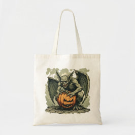 上のガーゴイルとハロウィンのカボチャ トートバッグ
