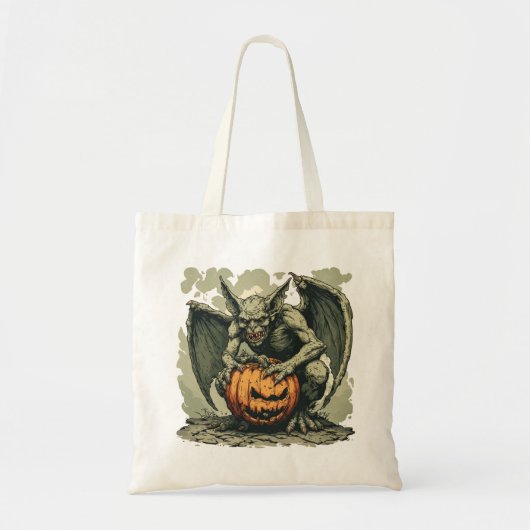 上のガーゴイルとハロウィンのカボチャ トートバッグ (正面)