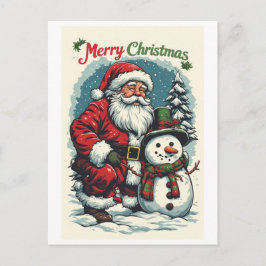 上のサンタと雪だるまがあなたにメリークリスマスを願っています シーズンポストカード