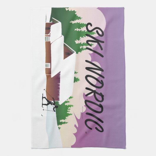 上のスキー北欧人 キッチンタオル (縦)