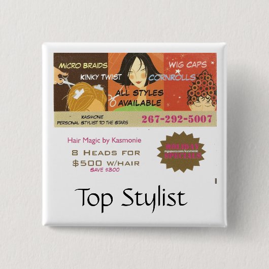 上のスタイリストボタン 缶バッジ (正面)
