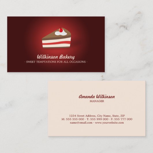 上のデザートの名刺でベーカリーのさくらんぼを固めて下さい 名刺 (正面/裏面)