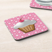 上のピンクのさくらんぼが付いている切り出しのカップケーキ コースター (左側)