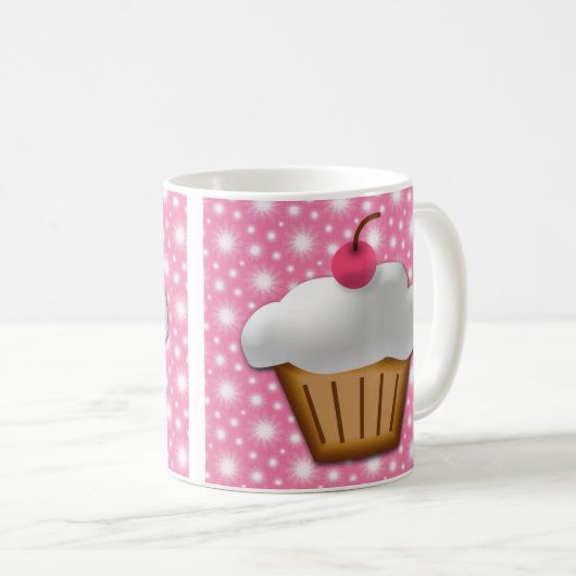 上のピンクのさくらんぼが付いている切り出しのカップケーキ コーヒーマグカップ (正面右)