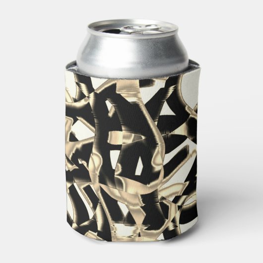 上のベージュと黒のスクラップまたはリボンを破壊澄ん 缶クーラー (缶正面)