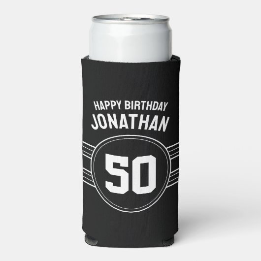 上の丘の誕生日スポーティと年齢 – 黒 スリム缶クーラー (Seltzer正面)